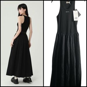 Dragon Face Goth Black Mix Media Drop Waist Sleeveless Maxi Vamp Dress Size L